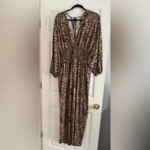 Elegant Animal Print Long Sleeve Jumpsuit